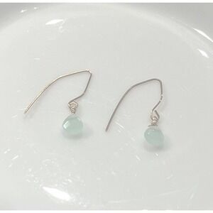 14k Yellow Gold Filled Aqua Blue Chalcedony‎ Briolette Drop Dangle Earrings